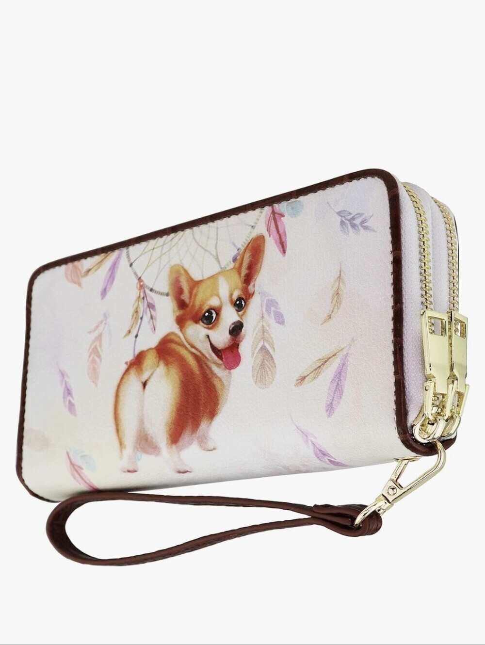 Corgi Print Wristlet Wallet in Pastel Pink NWT